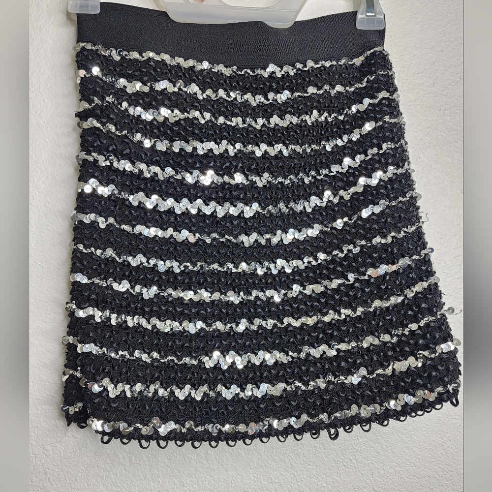 Sexy FCNY Skirt Black Silver Sequin Size Medium (Juniors)